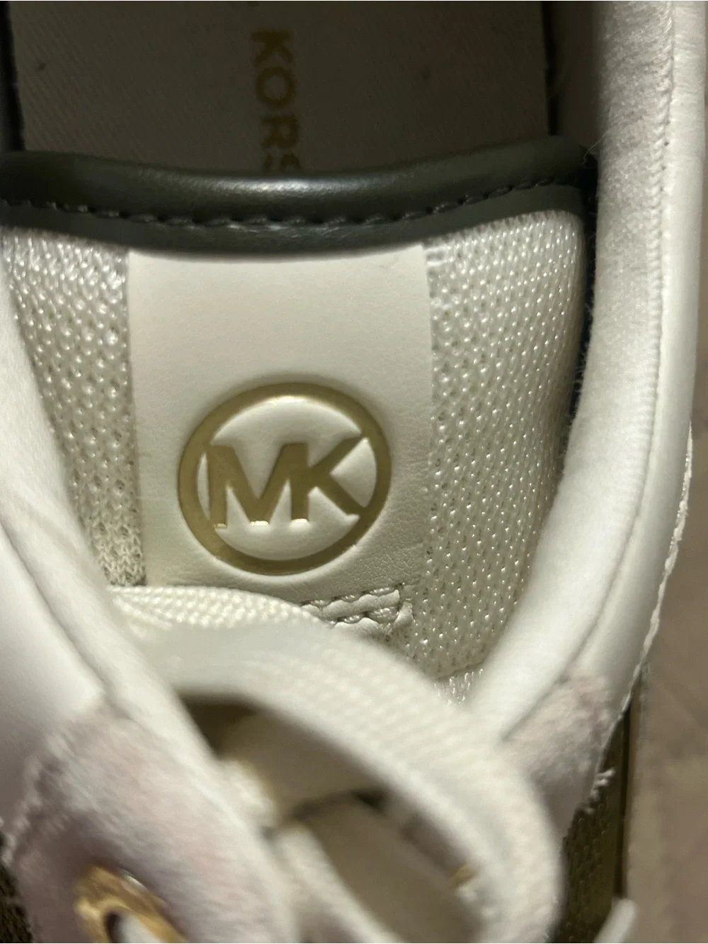 Michael Kors Emmy Mixed Media Wedge Trainer Sneaker Husk Olive Gold 9.5